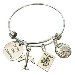 Enjoy The Journey Travel Silver Charm Ban Bangle Bracelet